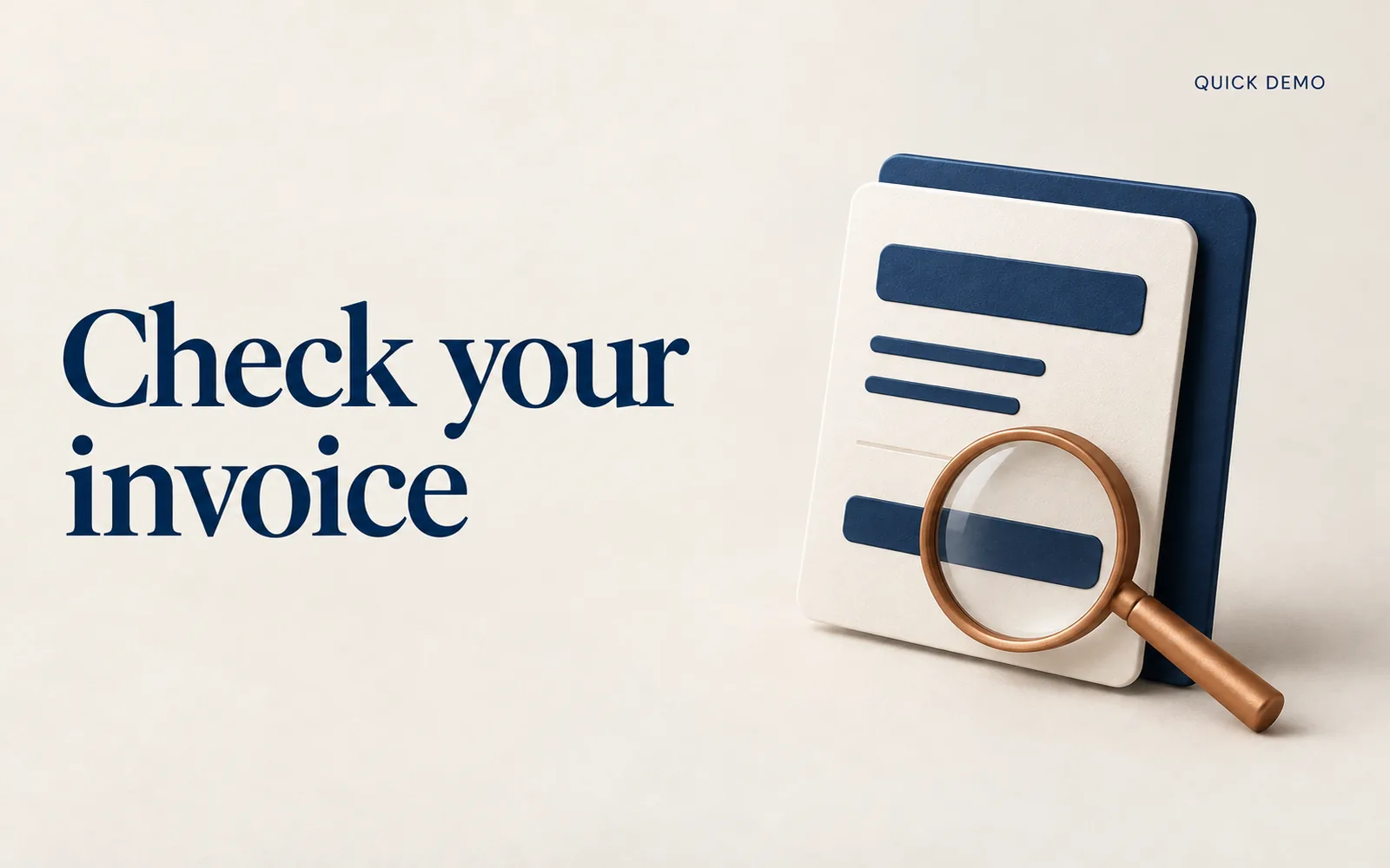 A designed Academy cover reading Check your invoice, beside a cream invoice card under a copper magnifying glass